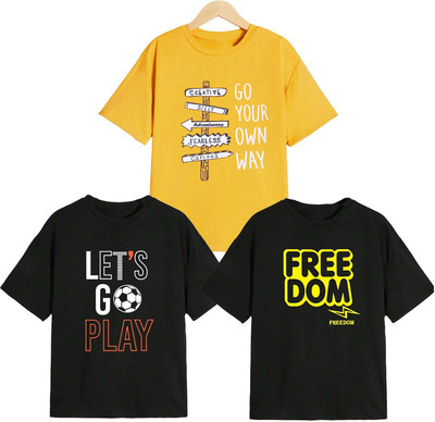 Boys Graphic Print Pure Cotton T Shirt(Multicolor, Pack of 1)