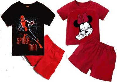 Tamanashorts Baby Boys & Baby Girls Printed Pure Cotton Regular T Shirt(Red, Pack of 2)