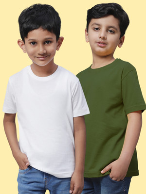 FBAR Boys Solid Pure Cotton Regular T Shirt(White, Pack of 2)