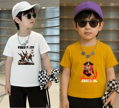 Lecowar Boys Printed Polyester Regular T Shirt(White, Yellow, Pack of 2)