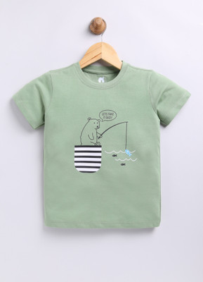nit kid Boys Printed Pure Cotton Regular T Shirt(Green, Pack of 1)