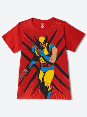 YK Marvel Boys Graphic Print Pure Cotton Regular T Shirt(Red, Pack of 1)