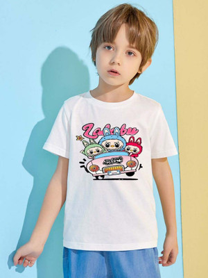 BHAIJIFASHION Boys & Girls Graphic Print Polyester Regular T Shirt(White, Pack of 1)