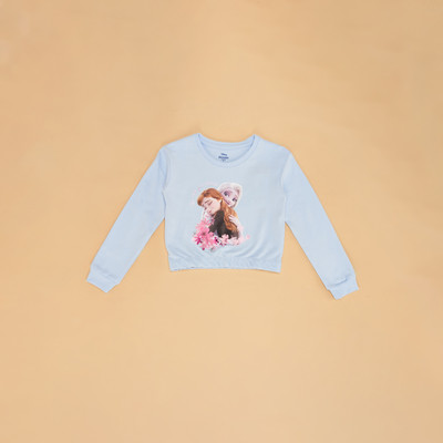 Pantaloons Junior Girls Printed Cotton Blend Regular T Shirt(Blue, Pack of 1)