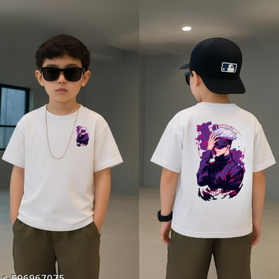 Crystalsoft Boys & Girls Printed Polycotton Regular T Shirt(White, Pack of 1)