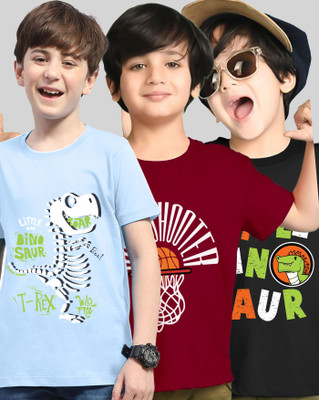 AOOSH Boys Printed Cotton Blend Regular T Shirt(Multicolor, Pack of 3)