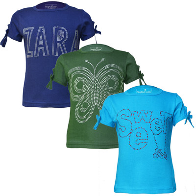 Just Live Fashionn Girls Printed Pure Cotton Regular T Shirt(Multicolor, Pack of 3)