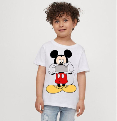 KPPRINT Boys & Girls Printed Cotton Blend Regular T Shirt(White, Pack of 1)