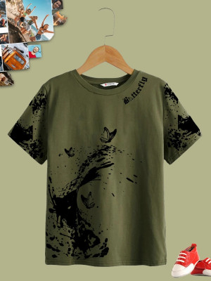 Dagcros Boys Printed Pure Cotton Regular T Shirt(Green, Pack of 1)