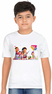 Widersoft Boys & Girls Typography, Printed Cotton Blend Regular T Shirt(White, Pack of 1)