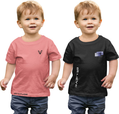 Vfest Boys Solid Cotton Blend Regular T Shirt(Multicolor, Pack of 2)
