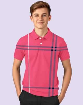 ENITOR Boys Printed Cotton Blend Regular T Shirt(Pink, Grey, Pack of 1)