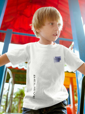 DEE LEAF Boys Typography Cotton Blend Regular T Shirt(Grey, Pack of 1)