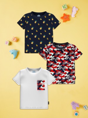 NautiNati Baby Boys Printed Pure Cotton T Shirt(Multicolor, Pack of 3)