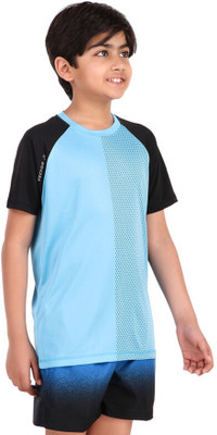 VECTOR X Boys Striped Polyester Regular T Shirt(Blue, Pack of 1)