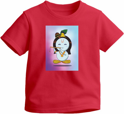 Luv My India Boys & Girls Graphic Print Pure Cotton Regular T Shirt(Red, Pack of 1)