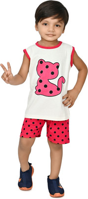 CHANDRIKA LIFESTYLE Boys Printed Cotton Blend Regular T Shirt(Pink, Pack of 1)