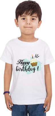 THEYOUNGESTTEE Boys Typography, Printed Cotton Blend Regular T Shirt(White, Pack of 1)