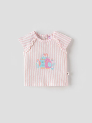 Popees Baby Girls Printed Cotton Blend Regular T Shirt(Pink, Pack of 1)