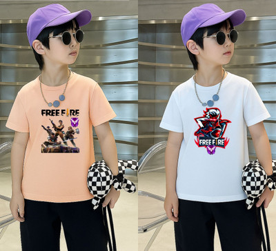 Lecowar Boys Printed Polyester Regular T Shirt(Pink, White, Pack of 2)