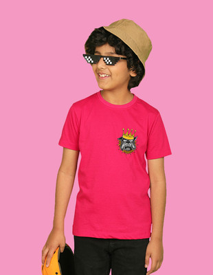Nusyl Boys Graphic Print Cotton Blend Regular T Shirt(Pink, Pack of 1)