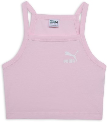 PUMA Girls Solid Pure Cotton Slim T Shirt(Pink, Pack of 1)