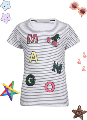 PAMPOLINA Girls Printed Cotton Blend Regular T Shirt(White, Pack of 1)