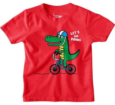 BonOrganik Boys Printed Pure Cotton Regular T Shirt(Red, Pack of 1)