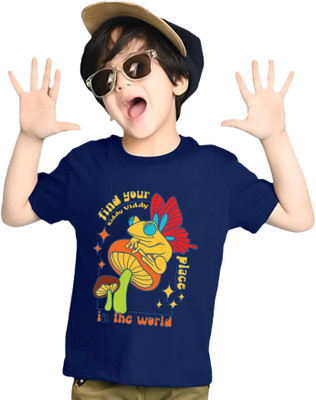 AUSK Boys Printed Cotton Blend Regular T Shirt(Blue, Pack of 1)