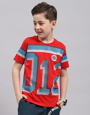 MONTE CARLO Boys Printed Cotton Blend Regular T Shirt(Red, Pack of 1)