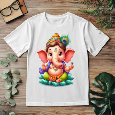 INDIAN EAGLE Boys & Girls Printed Polyester Regular T Shirt(White, Pack of 1)