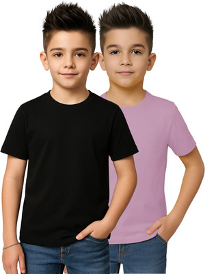 FRISKERS Boys Solid Pure Cotton Regular T Shirt(Black, Pack of 2)