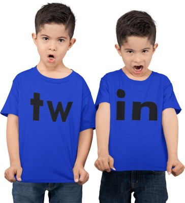 inkwale Boys & Girls Graphic Print Cotton Blend T Shirt(Dark Blue, Pack of 2)