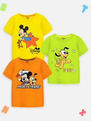 DISNEY BY MISS & CHIEF Baby Boys & Baby Girls Cartoon/Superhero Cotton Blend T Shirt(Multicolor, Pack of 3)