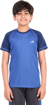 VECTOR X Boys Solid Polyester Regular T Shirt(Blue, Pack of 1)