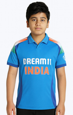 DOSTITCH Boys & Girls Printed Polyester Regular T Shirt(Blue, Pack of 1)