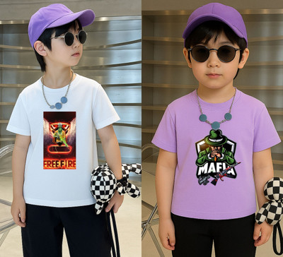 Lecowar Boys Graphic Print Polyester Regular T Shirt(White, Purple, Pack of 1)
