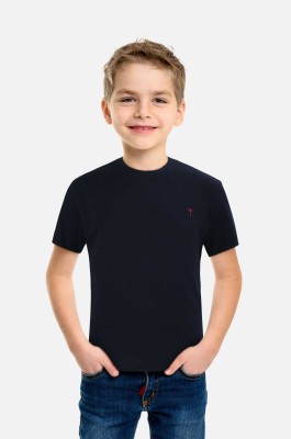 Palm Tree Boys Solid Cotton Blend T Shirt(Black, Pack of 1)