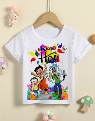 AAR STORE Boys & Girls Printed Polyester Regular T Shirt(White, Pack of 1)