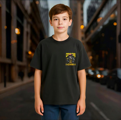 Show In Style Boys Printed Cotton Blend Oversized T Shirt(Black, Pack of 1)