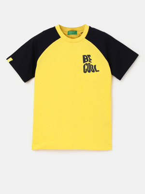 United Colors of Benetton Boys Solid Pure Cotton Regular T Shirt(Yellow, Pack of 2)