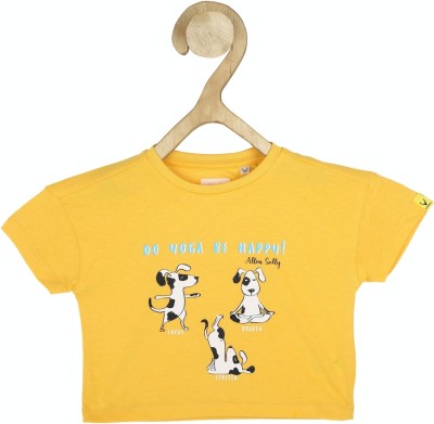 Allen Solly Girls Graphic Print Pure Cotton Regular T Shirt(Yellow, Pack of 1)