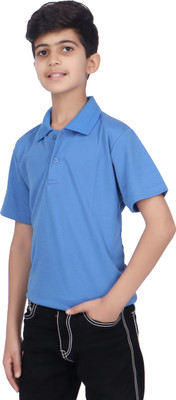 Carlos Boys Solid Cotton Blend Regular T Shirt(Black, Pack of 1)