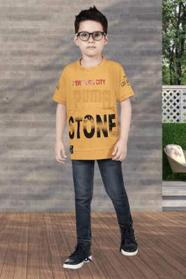 TrendyCreations Boys Printed Cotton Blend Regular T Shirt(Yellow, Pack of 1)