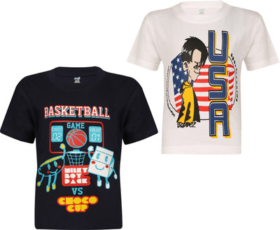 dongli Boys Printed Pure Cotton Regular T Shirt(Multicolor, Pack of 2)