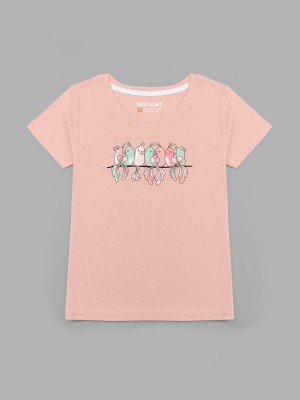 Hellcat Boys Printed Cotton Blend T Shirt(Pink, Pack of 1)