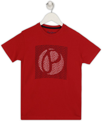 Pepe Jeans Boys Printed Pure Cotton Regular T Shirt(Red, Pack of 1)