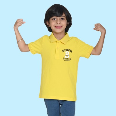 Nusyl Boys Printed Polycotton Regular T Shirt(Yellow, Pack of 1)