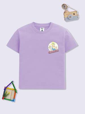 YK Disney Girls Printed Cotton Blend Regular T Shirt(Purple, Pack of 1)