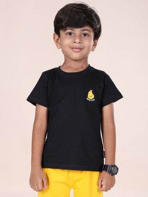 Kiddo Paanti Boys Printed Pure Cotton Regular T Shirt(Black, Pack of 1)